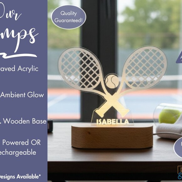Tennis Racket Night Light – Personalized LED Sports Room Decor - Picture 3 of 8